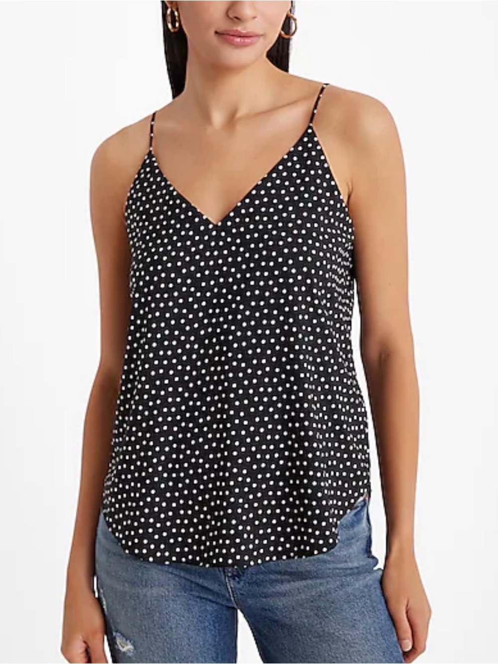 Express downtown V-Neck Black Polka Dot Cami Tank Top